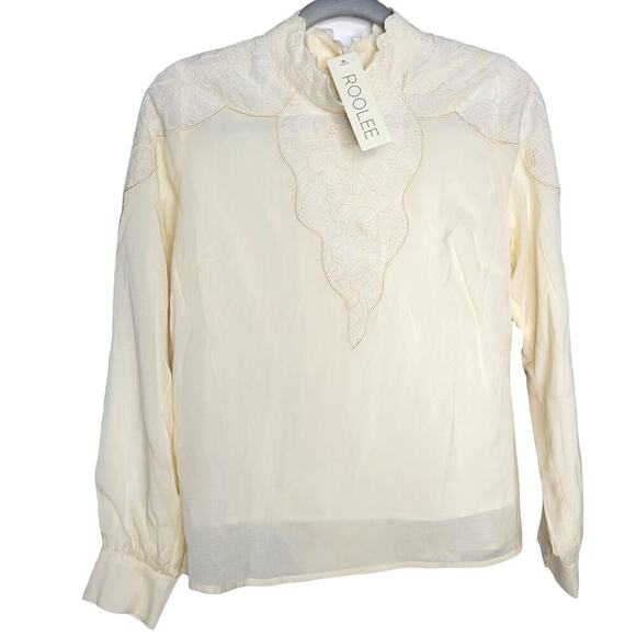 Roolee Tops - Roolee Long Sleeve Mock Neck Gauze Embroidered Romantic Blouse Women Sz Small